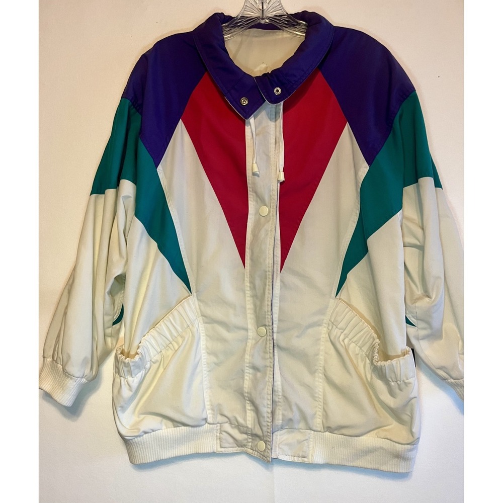 Vintage Izzie White Multi Color‎ Ski Jacket Coat Medium Colorful 80s 90s VTG EUC